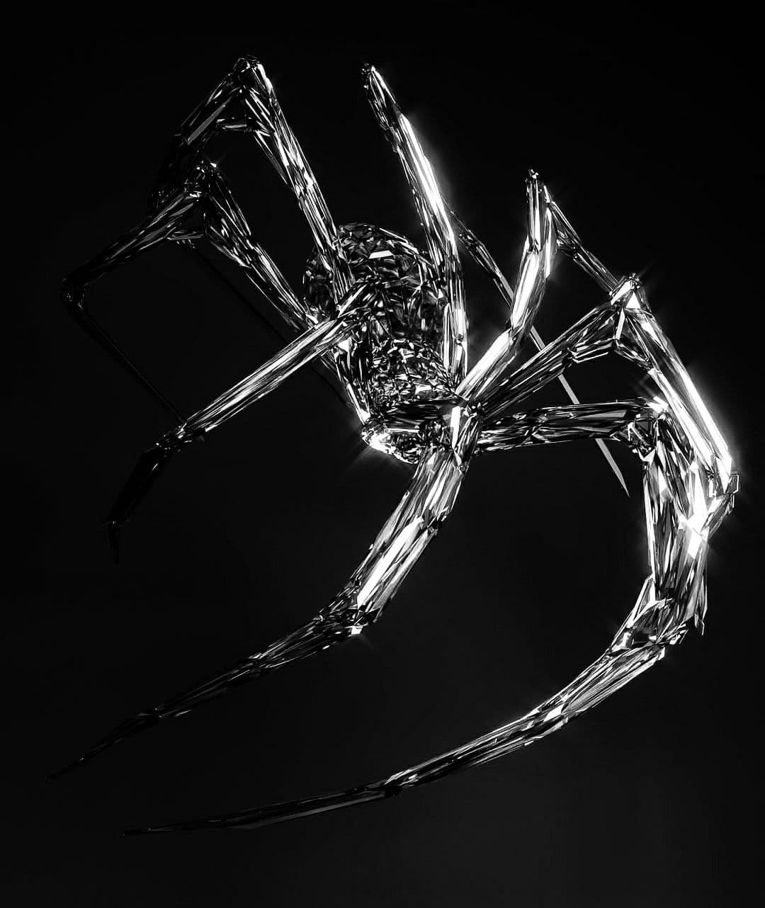 Crystal spider sculpture on black